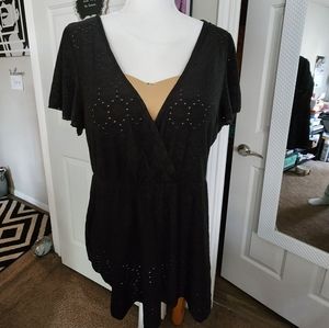 Shein Curve Black Eyelet Blouse
